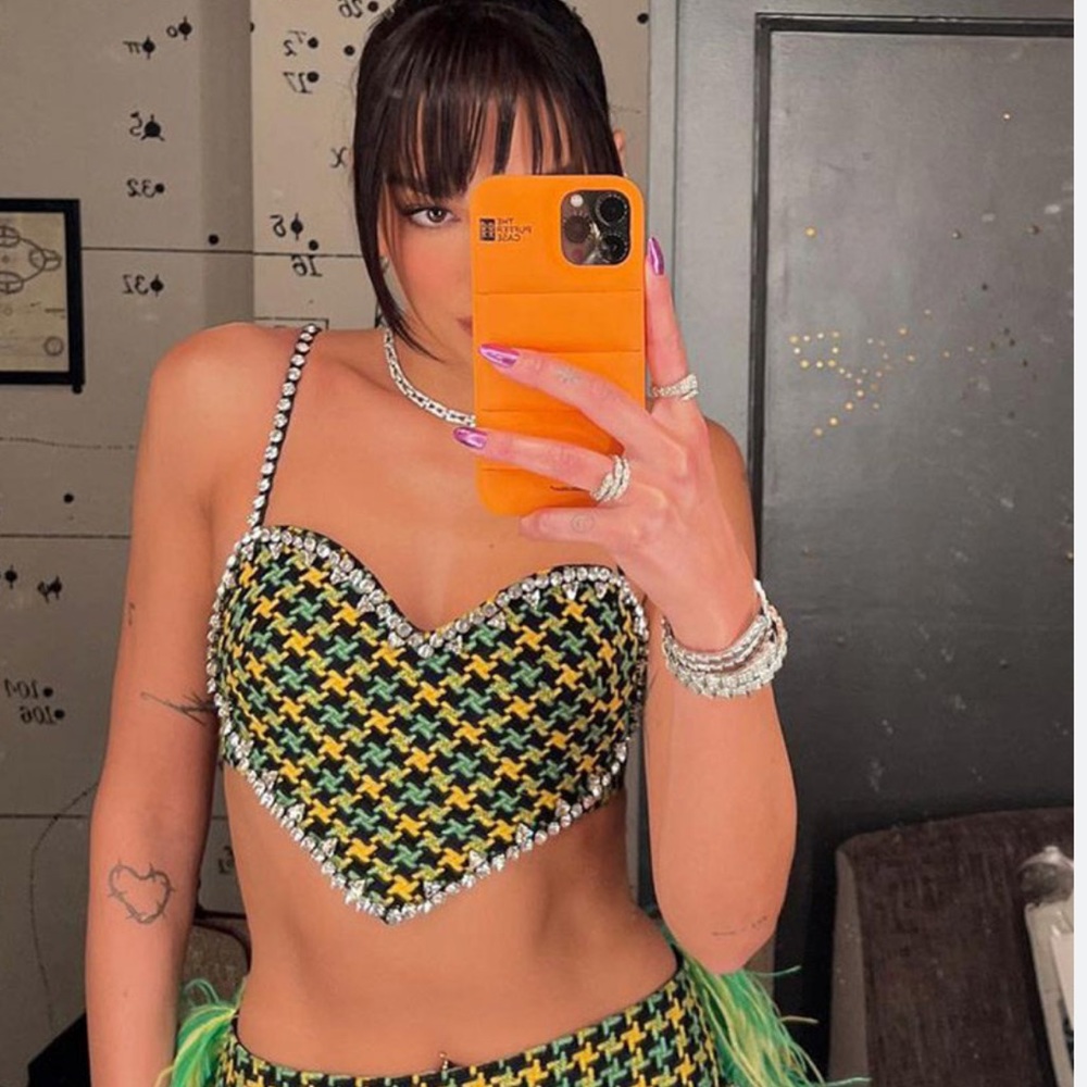 AREA NYC ✨GREEN TWEED CRYSTAL HEART TOP - Picture 2 of 15